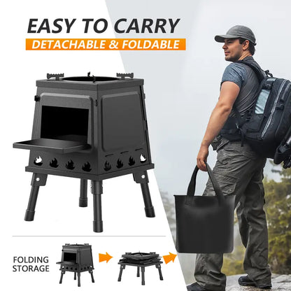 🥳2026 HOT SALE🥳💞50K+ SOLD! 🔥🏕️ 50% OFF! Portable Wood Burning Rocket Stove – 16 vent holes create super-efficient airflow, boils water in minutes. Heavy-duty cast iron holds heat – no more waiting around for a cuppa! ☕✨