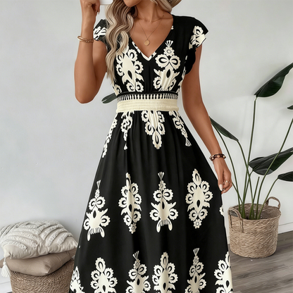 🌸Elegante Jurk met V-hals & Barokprint | Luchtig, Comfortabel & Vrouwelijk