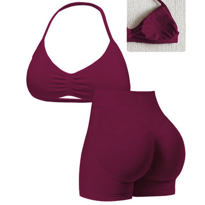 Naadloze Sportset voor Dames | Haltertop & Short met Buikcorrectie