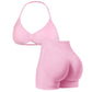 Naadloze Sportset voor Dames | Haltertop & Short met Buikcorrectie