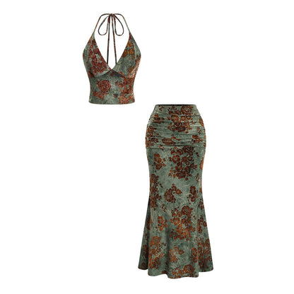🌼 ZOMERSALE 2026 50% KORTING! Boheems Bloemen 2-delig Set🍹 – Haltertop, Gerimpelde Taille & Zeemeerminrok ✨
