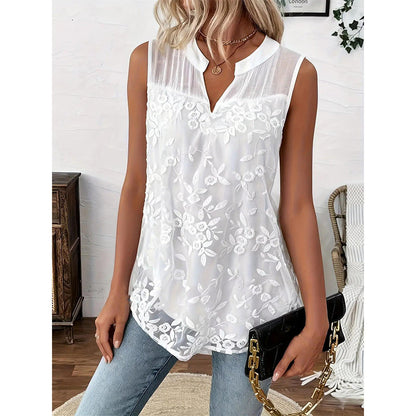 👗🌸💖 Chique mouwloze blouse met bloemenprint en kant voor dames ✨👩