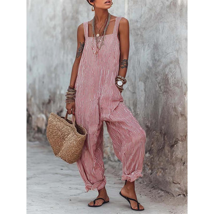 Casual gestreepte jumpsuit met dunne bandjes voor dames
