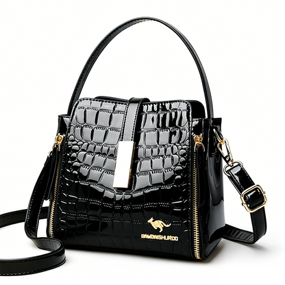 👜 TIJDELIJKE AANBIEDING: 50% KORTING! ✨ Glanzende krokodilprint dames handtas – Gestructureerd, gouden hardware, ruim & chique 💼