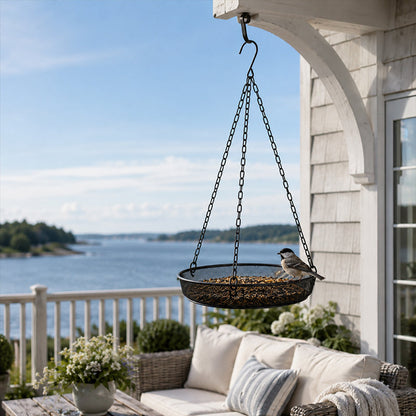 🐦 50% OFF! ✨ Hanging Wild Bird Feeder Tray – Rust-Resistant Metal Mesh Platform, 360° Open Feeding Area & Heavy-Duty Three-Point Hanging Chains – Classic Matte Black Garden Accent for Backyard Birding 🌿