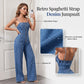 📢📢50% OFF !!⏰Women Spaghetti Strap Wide Leg Denim Jumpsuit