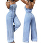 📢📢50% OFF !!⏰Women Spaghetti Strap Wide Leg Denim Jumpsuit