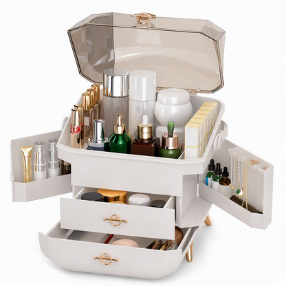 Large Capacity Dustproof Plastic Makeup Organizer Desktop Cosmetics Storage Box for Bedroom