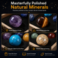 Natural Crystal Spheres Solar System Planets Set with Wooden Gift Box Mineral Specimens for Science Education Desk Decor