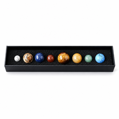 Natural Crystal Spheres Solar System Planets Set with Wooden Gift Box Mineral Specimens for Science Education Desk Decor