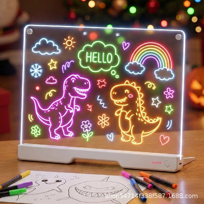 Rechargeable LED Acrylic Message Board with 7 Fluorescent Pens 30x20cm Light Up Drawing and Writing Pad for Kids DIY Doodle