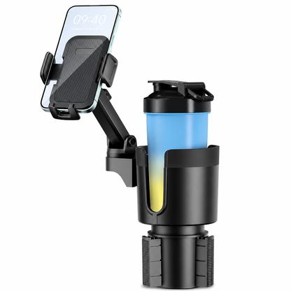 2 in 1 Car Cup Holder and Phone Mount Multifunctional Center Console Beverage Bottle Holder and Mobile Phone Navigation Stand