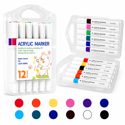 🎨 LIMITED-TIME 50% OFF! 🖌️ Acrylic Marker Pen Set with Storage Case – Vivid, Multi-surface, Washable ✨