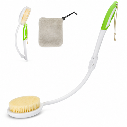 Curved Long Handle Back Bath Brush with Soft Bristles and Towel for Elderly and Individuals with Limited Mobility